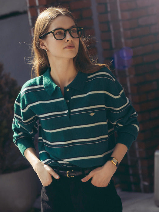 Tillidie Color mixed wool polo knit Green