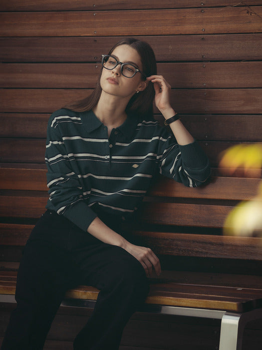 Tillidie Color mixed wool polo knit Green