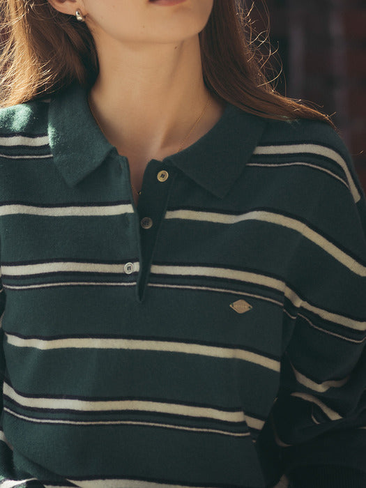 Tillidie Color mixed wool polo knit Green