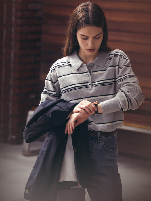 Tillidie Color mixed wool polo knit Light gray