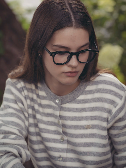 [TILLIDIE] Stripe round neck wool cardigan_Light gray