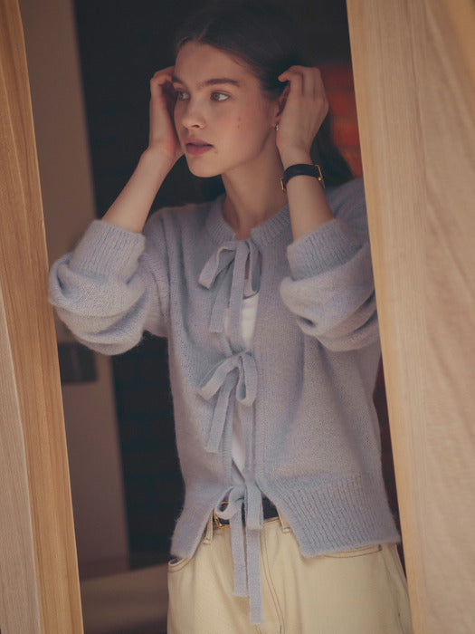 [TILLIDIE] Front ribbon alpaca blended knit_Sky blue