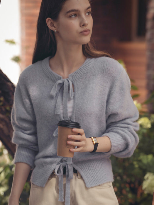 [TILLIDIE] Front ribbon alpaca blended knit_Sky blue