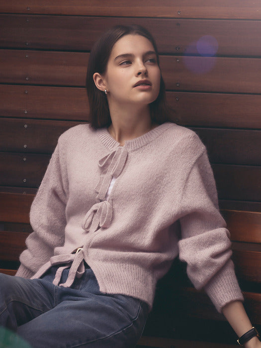 [TILLIDIE] Front ribbon alpaca blended knit_Pink