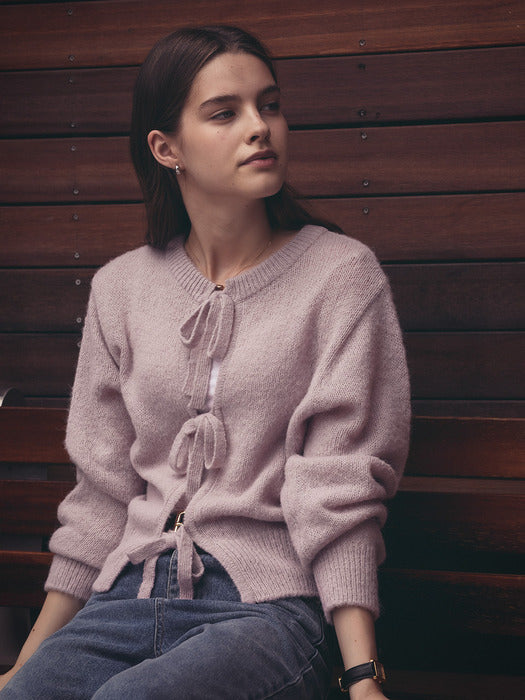 [TILLIDIE] Front ribbon alpaca blended knit_Pink