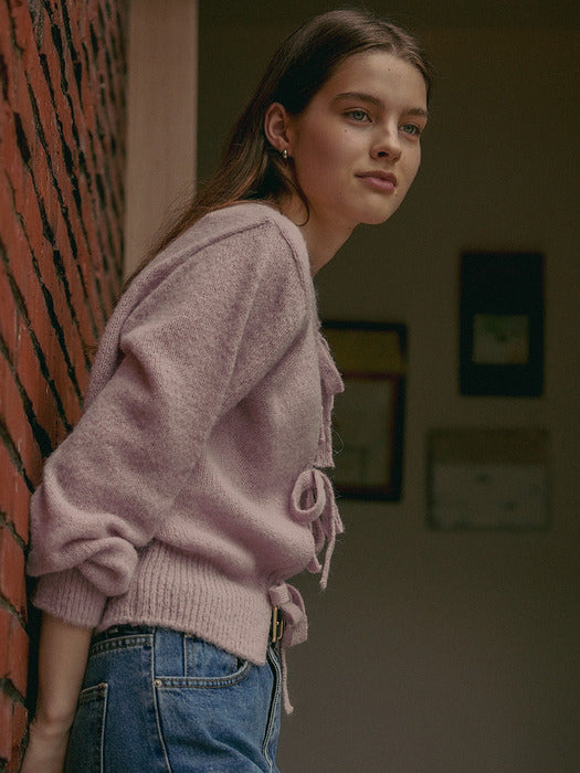 [TILLIDIE] Front ribbon alpaca blended knit_Pink