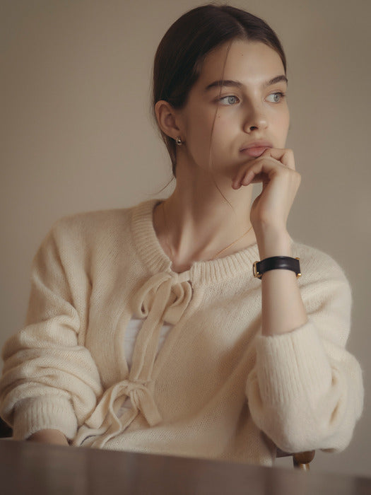 [TILLIDIE] Front ribbon alpaca blended knit_Light beige