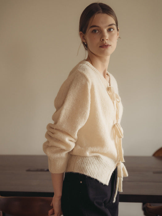 [TILLIDIE] Front ribbon alpaca blended knit_Light beige