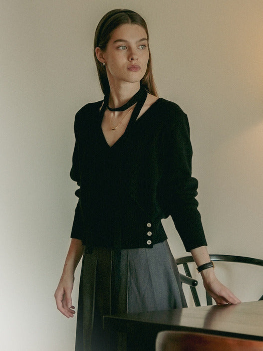 Tillidie Tie set raccoon wrap cardigan Black