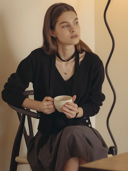 Tillidie Tie set raccoon wrap cardigan Black