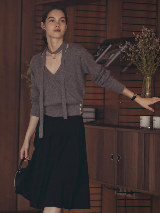 Tillidie Tie set raccoon wrap cardigan Gray