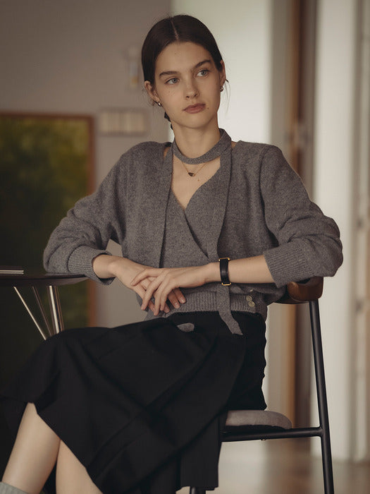 Tillidie Tie set raccoon wrap cardigan Gray