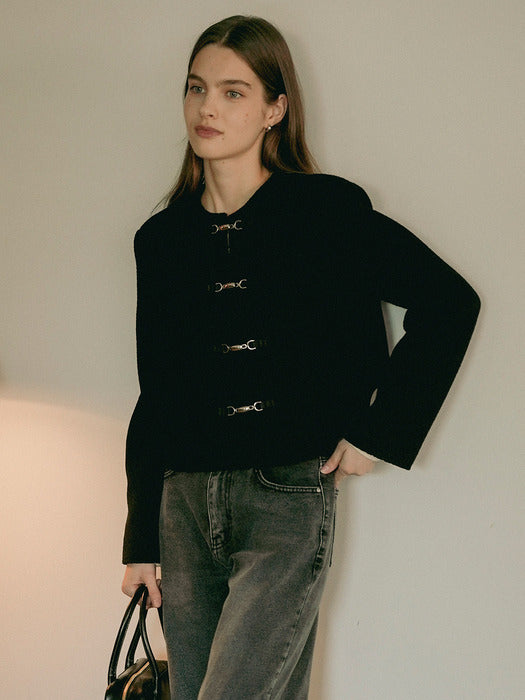 Tillidie Buckle detail boucle tweed jacket Black