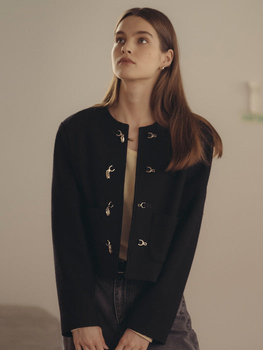 Tillidie Buckle detail boucle tweed jacket Black