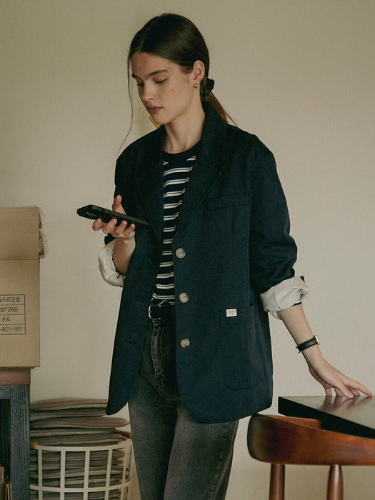 [TILLIDIE] Overfit bio washing cotton jacket_Navy