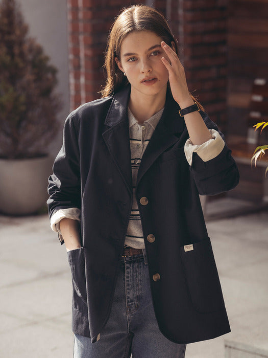 [TILLIDIE] Overfit bio washing cotton jacket_Navy
