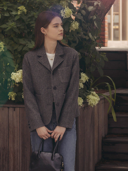 [TILLIDIE] Flannel twill wool jacket_Dark gray