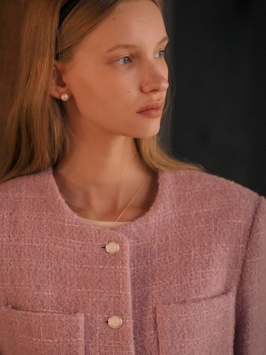 [TILLIDIE] Collarless rose tweed jacket_Purple