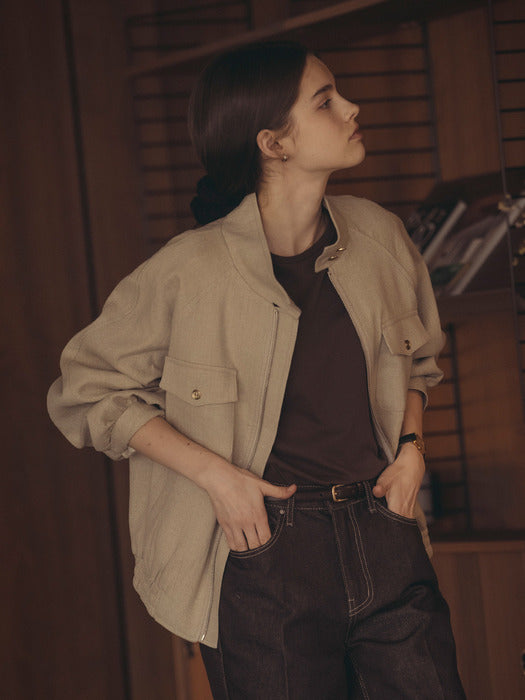 [TILLIDIE] High neck herringbone jumper_Beige