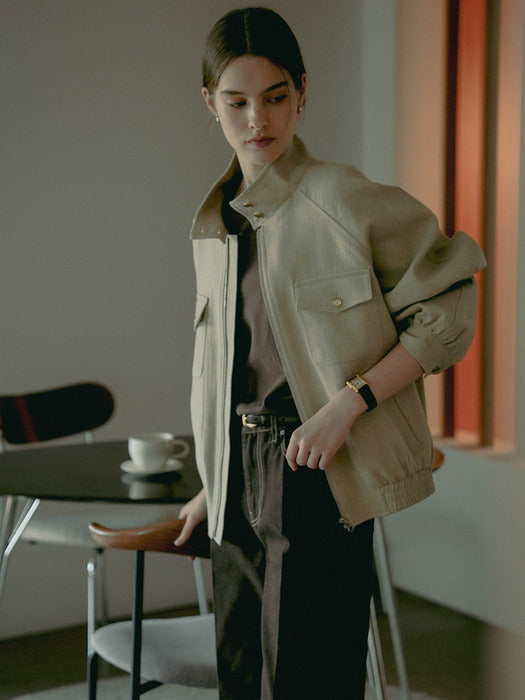 [TILLIDIE] High neck herringbone jumper_Beige