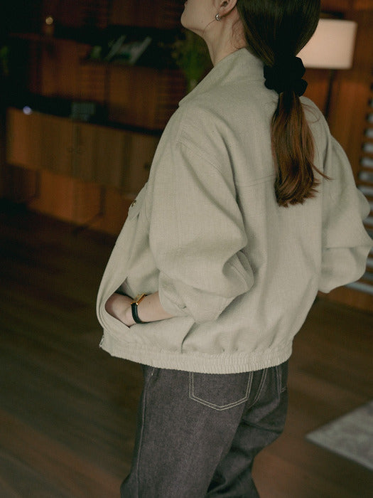 [TILLIDIE] High neck herringbone jumper_Beige