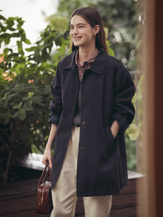 [TILLIDIE] Check detail trench coat_Navy