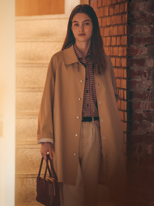 [TILLIDIE] Slim belt raglan sleeve trench coat_Beige
