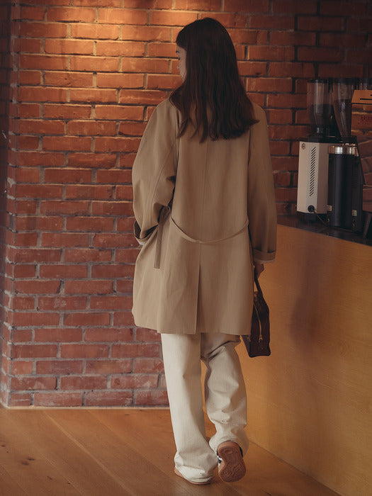 [TILLIDIE] Slim belt raglan sleeve trench coat_Beige