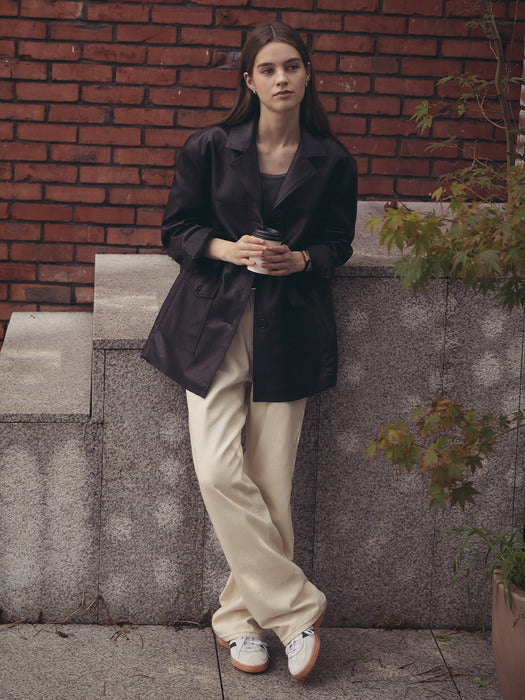 [TILLIDIE] Faux leather tailored jacket_Black