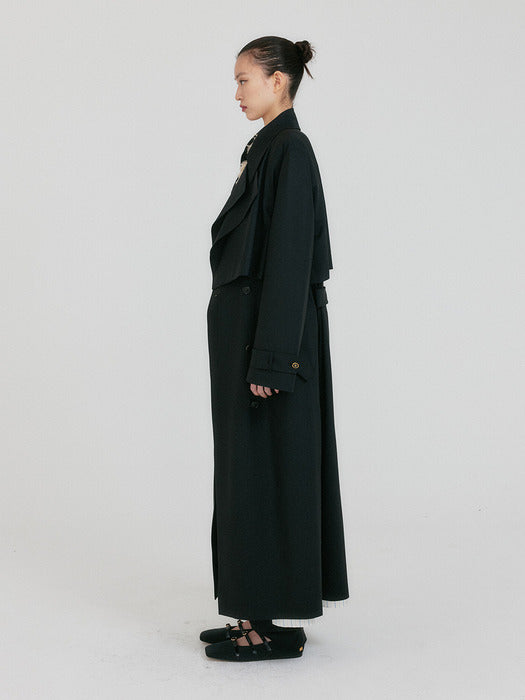 Eenk Zeida Wide Collar Layered Coat - Black