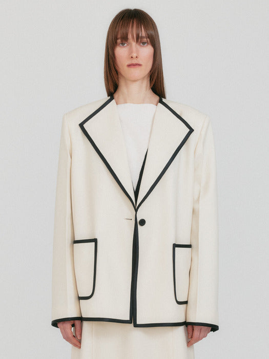 Eenk Zovii Wide Collar Single-Button Jacket - Ivory