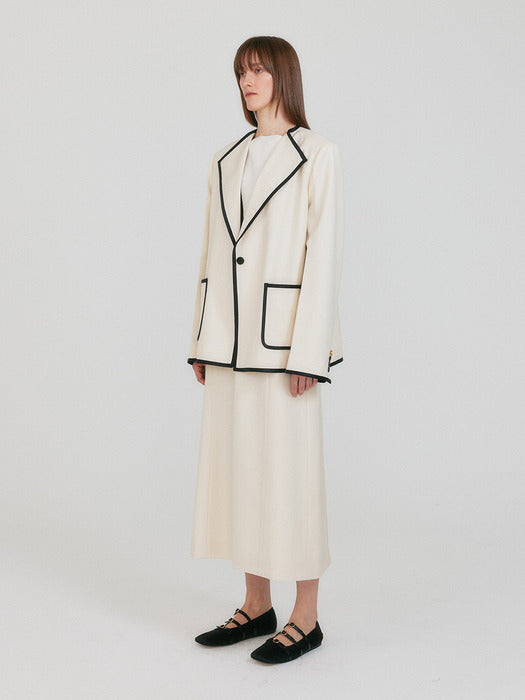 [EENK] Zovii Wide Collar Single-Button Jacket - Ivory