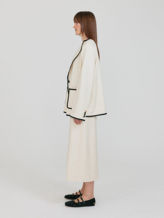 [EENK] Zovii Wide Collar Single-Button Jacket - Ivory