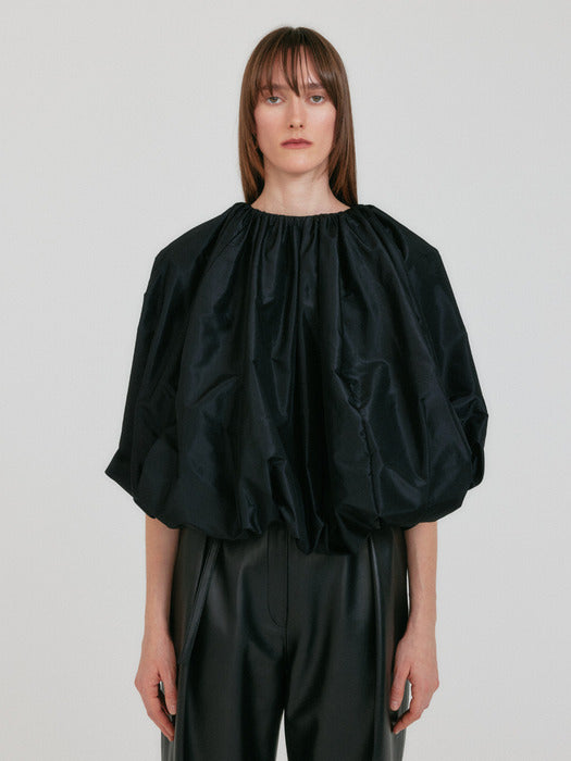Eenk Zame Open Back Shirred Volume Top - Black