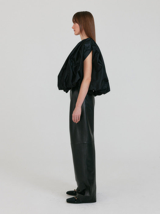 Eenk Zame Open Back Shirred Volume Top - Black