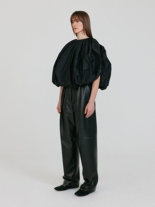 Eenk Zame Open Back Shirred Volume Top - Black