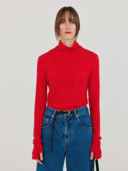 Eenk Zol V-Point Mockneck T-Shirt - Red