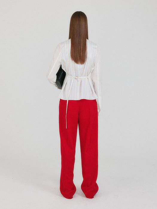 [EENK] Zette Belted Tuck Pants - Red