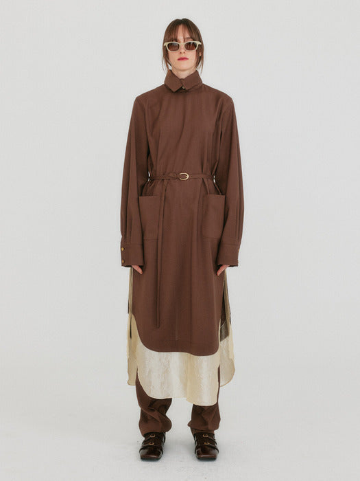 Eenk Zenaida Button-Back Belted Dress - Brown