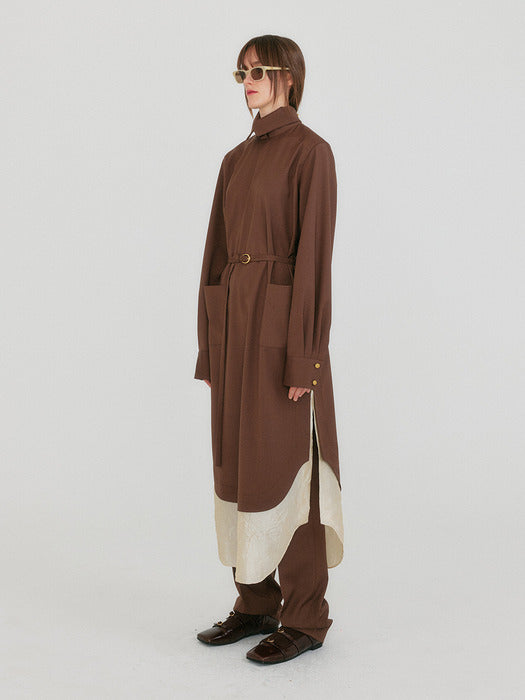 Eenk Zenaida Button-Back Belted Dress - Brown