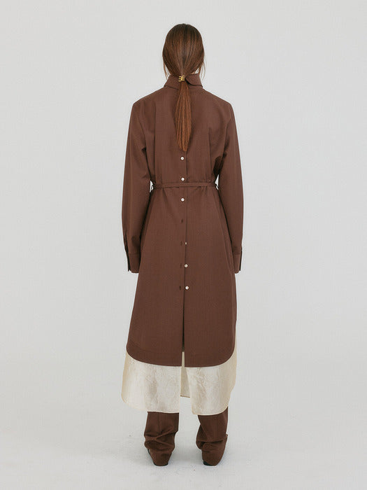 Eenk Zenaida Button-Back Belted Dress - Brown