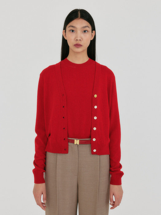 Eenk Zaine Button Point Knit Cardigan - Red