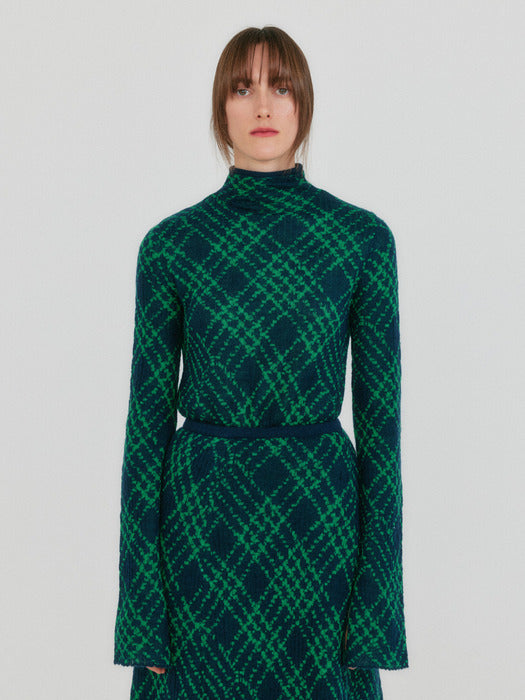 Eenk Zolly Mockneck Check Knit Pullover - Green Multi
