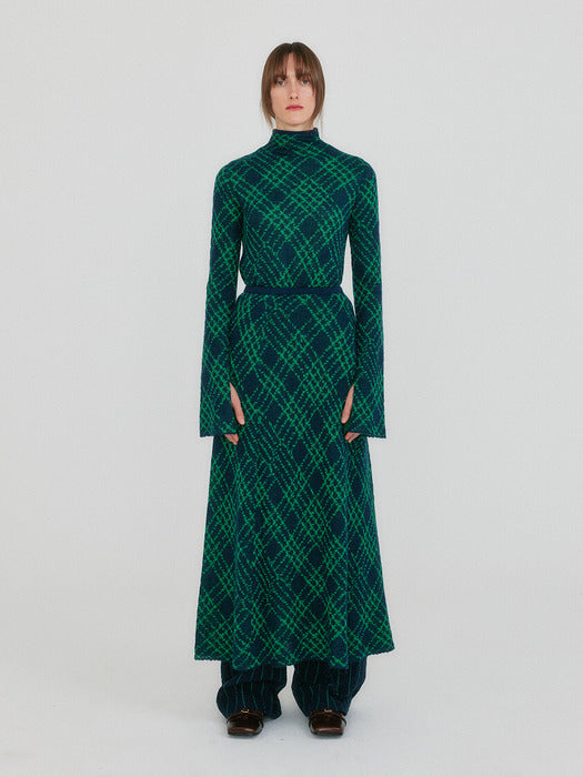 Eenk Zolly Mockneck Check Knit Pullover - Green Multi