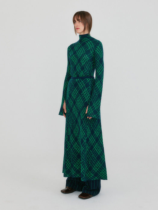 Eenk Zolly Mockneck Check Knit Pullover - Green Multi