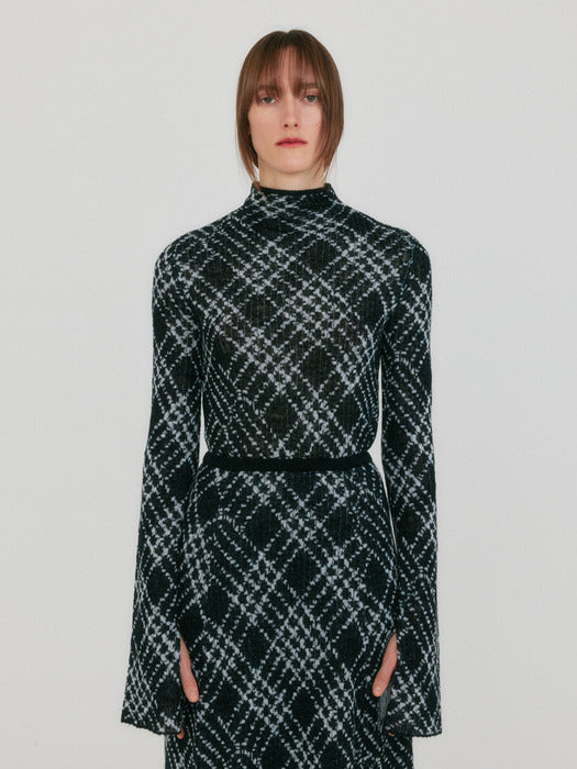 Eenk Zolly Mockneck Check Knit Pullover - Black Multi