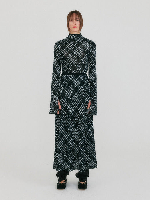 Eenk Zolly Mockneck Check Knit Pullover - Black Multi