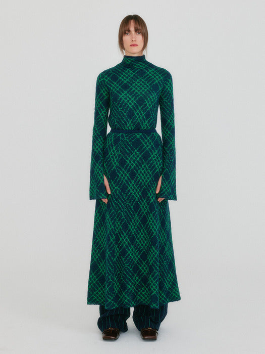 Eenk Zolline Check Pattern Knit Skirt - Green Multi