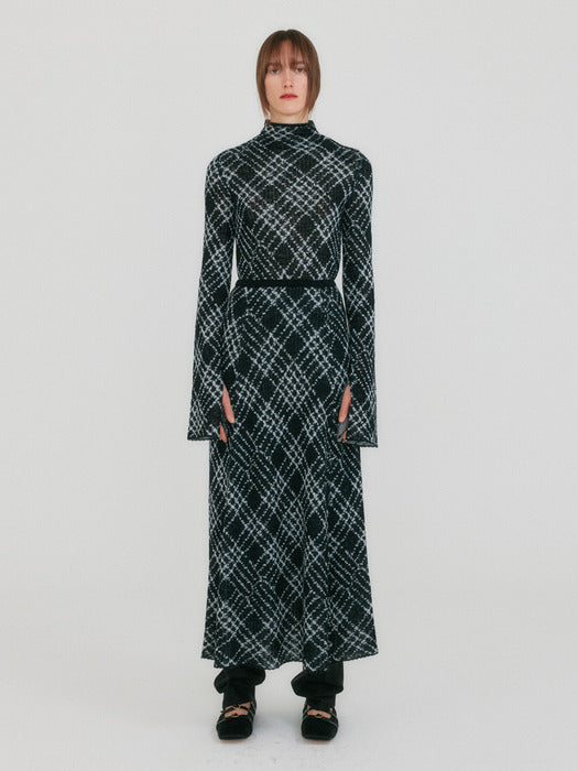 Eenk Zolline Check Pattern Knit Skirt - Black Multi