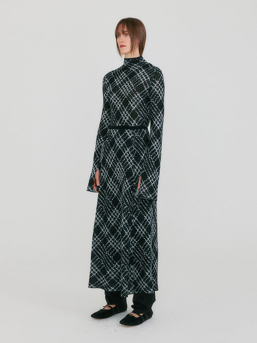 Eenk Zolline Check Pattern Knit Skirt - Black Multi